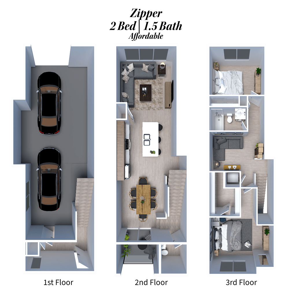 Floor plan for 2 beds, 1.5 baths, 1308 sqft
